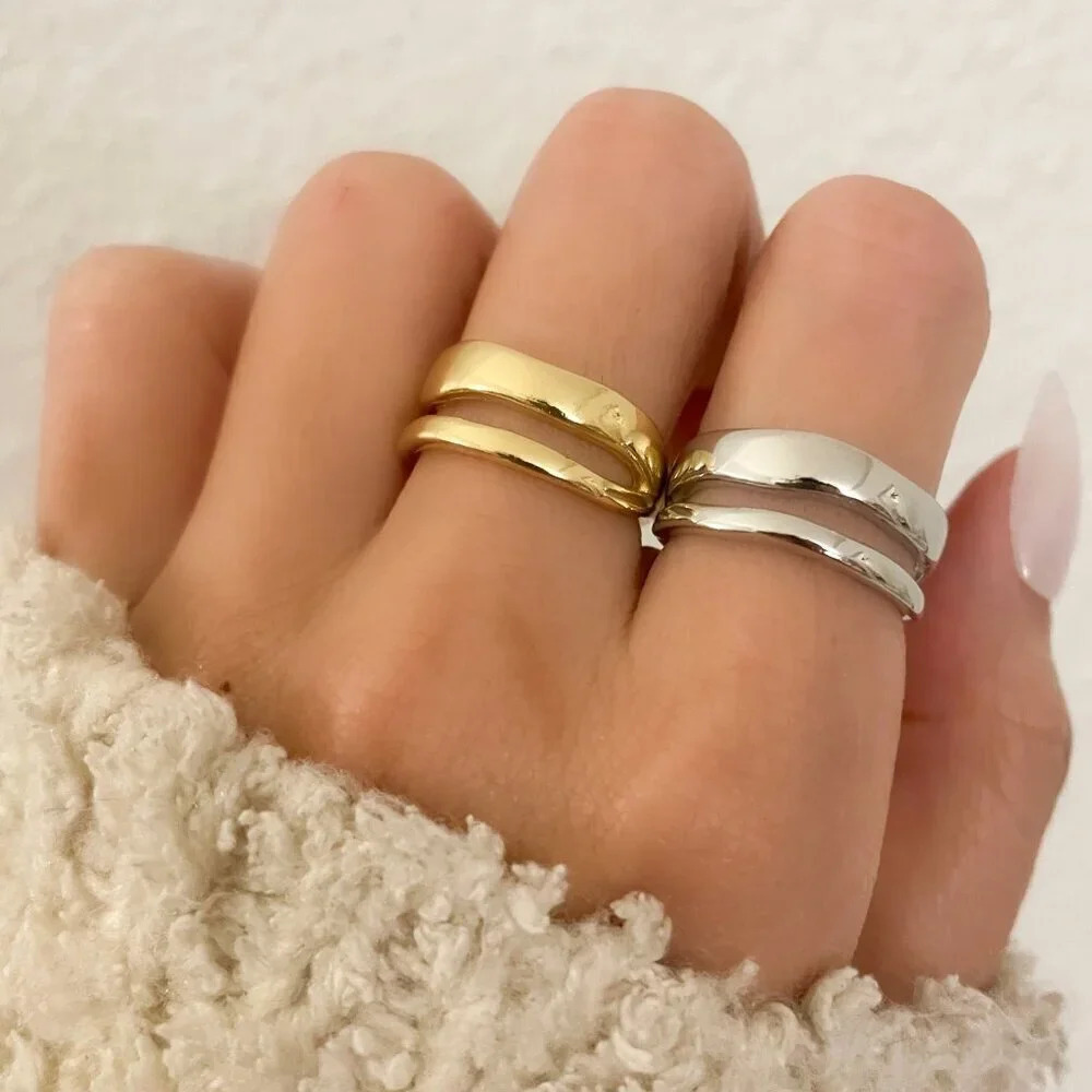 925 Sterling Silver Dainty Minimalist Ring Stackable Double Layer Ring Band
